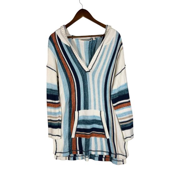 Soft Surroundings Coastal Stripe Hooded Knit Tunic Pullover Sweater Large - Picture 4 of 8